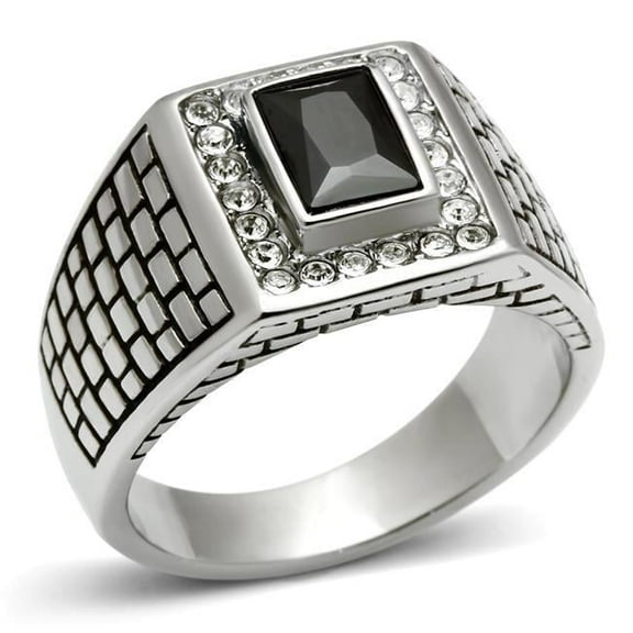 Alamode TK494-12 Men High Polished Stainless Steel Ring with AAA Grade CZ in Jet - Size 12