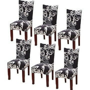 Fuloon 4 6 Pack Super Fit Stretch Removable Washable Short Dining Chair Protector Cover Seat Slipcover for Hotel Dining Room Ceremony Banquet Wedding Party (6, Black 02)