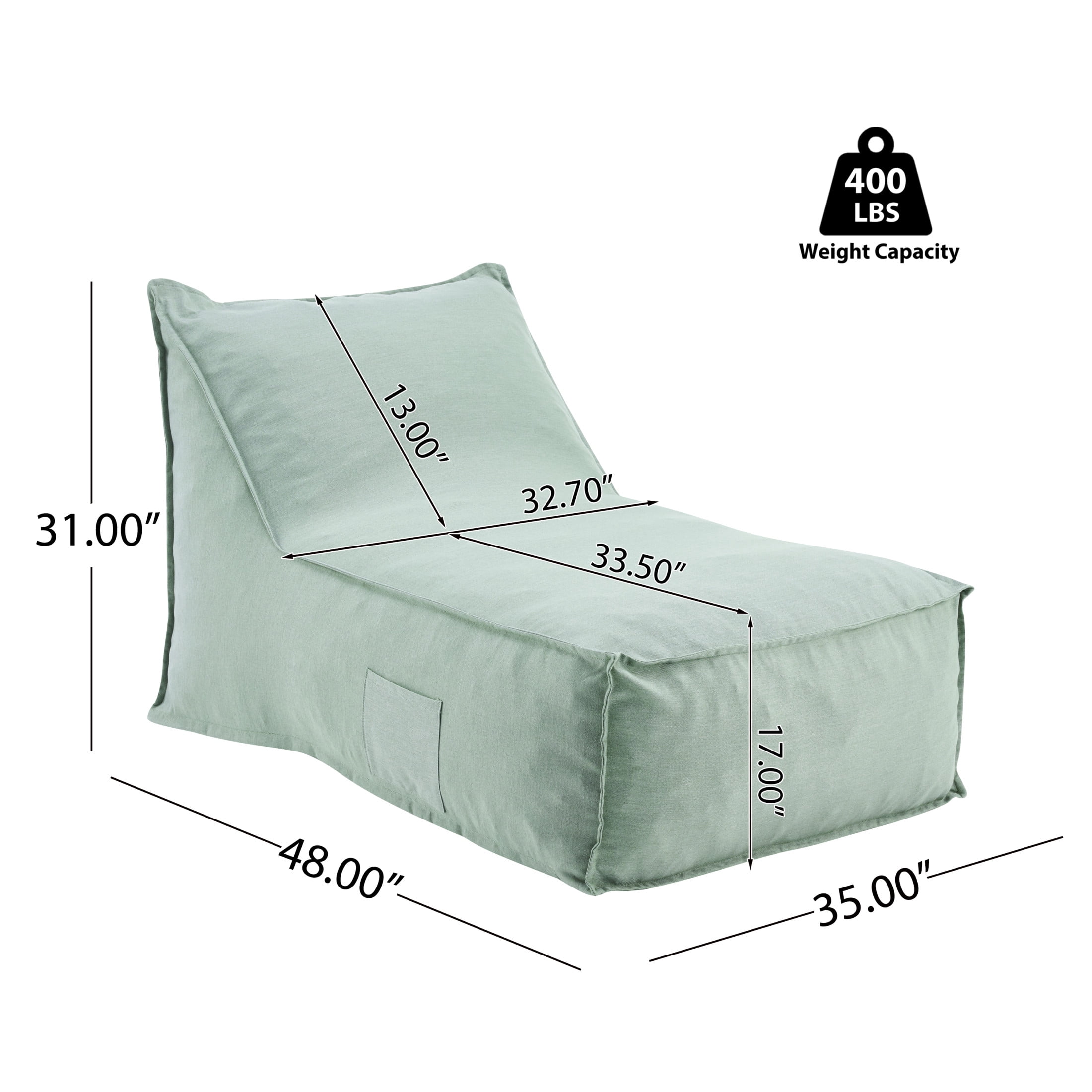 Christopher Knight Home 48" Outdoor Bean Bag Lounge Chair, Plush Foam Filled, Patio Garden Seating, Mint