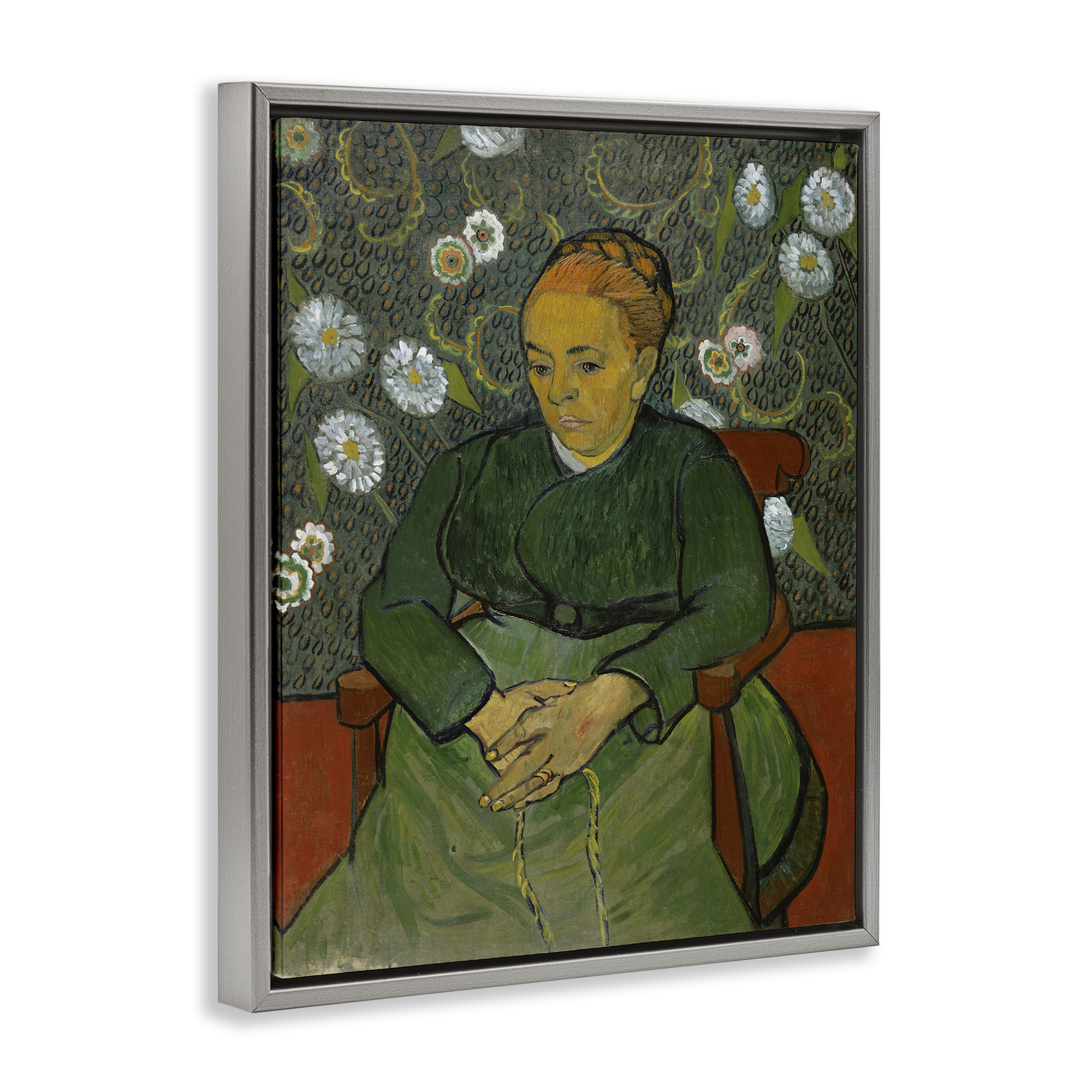 Stupell Industries Van Gogh Madame Ruolin People Painting Gray Floater Framed Canvas Art Print Wall Art, 25 x 31