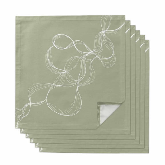Sage Green Cloth Napkins, Minimalist Abstract Modern White Art Washable and Reusable Dinner Napkins Set of 6, Table Napkin for Kitchen Party Birthday Wedding Hotel Housewarming 20"x20"