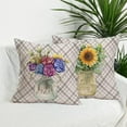 thumbnail image 4 of Flower Flora Home Outdoor Decor Throw Pillow Covers 18x18 Inch Grey White Stripes Geometrical with Sunflower Hyacinth Rose Leaves Vase Pillow Cases Set of 4 Cotton Linen Cushion Cover, 4 of 6