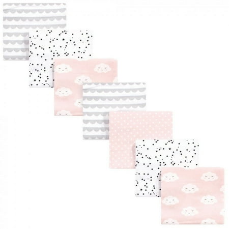 Hudson Baby Infant Girl Cotton Flannel Receiving Blankets Bundle, Pink Clouds, One Size