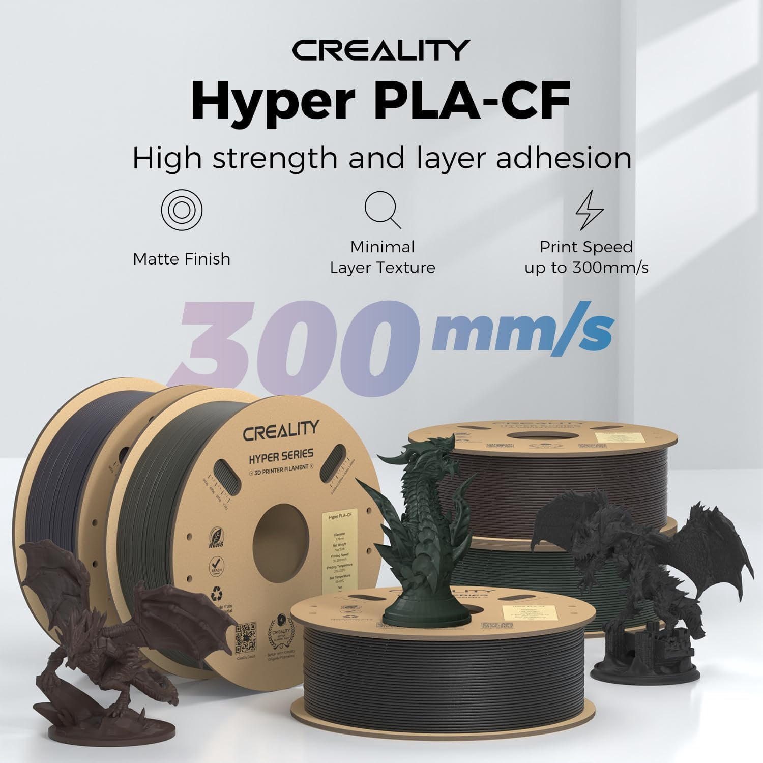 Creality Carbon Fiber 1.75mm High-Speed 3D Printer Filament 50-300mm/s Spool Dimensional +/- 0.03mm For K1C & Most 3D Printers Dark Green 1 Unit per pack