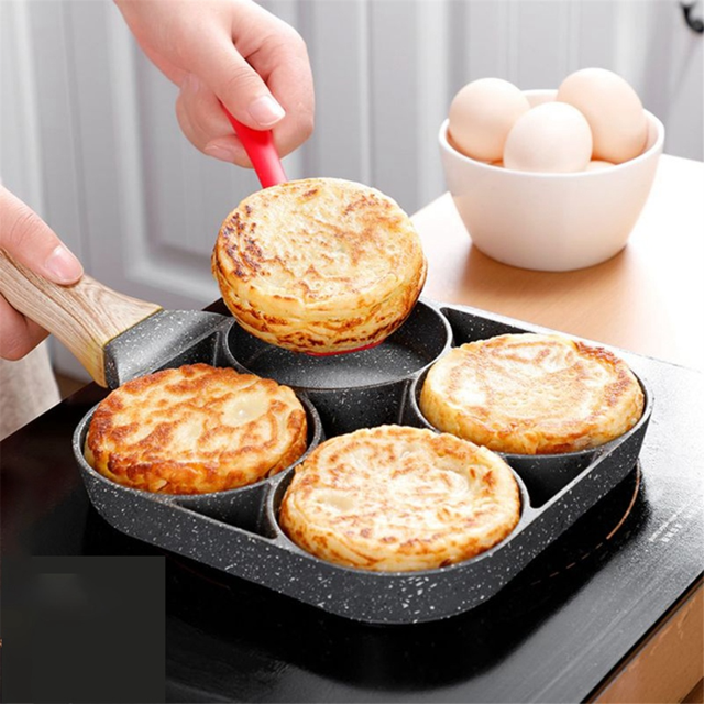 4-Hole Frying Pan Thick Non-Stick Egg Pancake Steak Cooking Pan Hamburger Bread Breakfast Machine