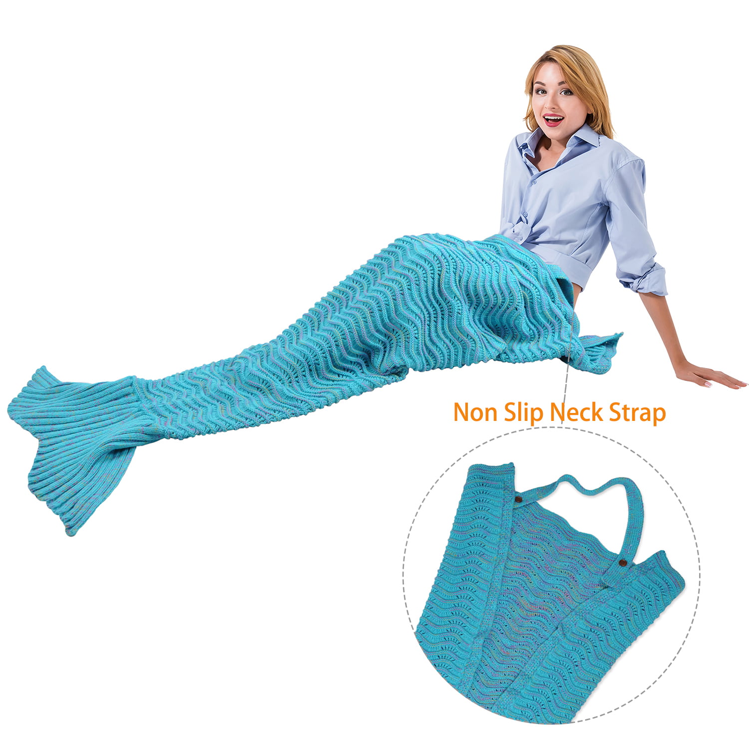Mermaid Tail Velvet Fleece Blanket 22"X 52" Feet Pockets Soft Plush Kids Rainbow 
