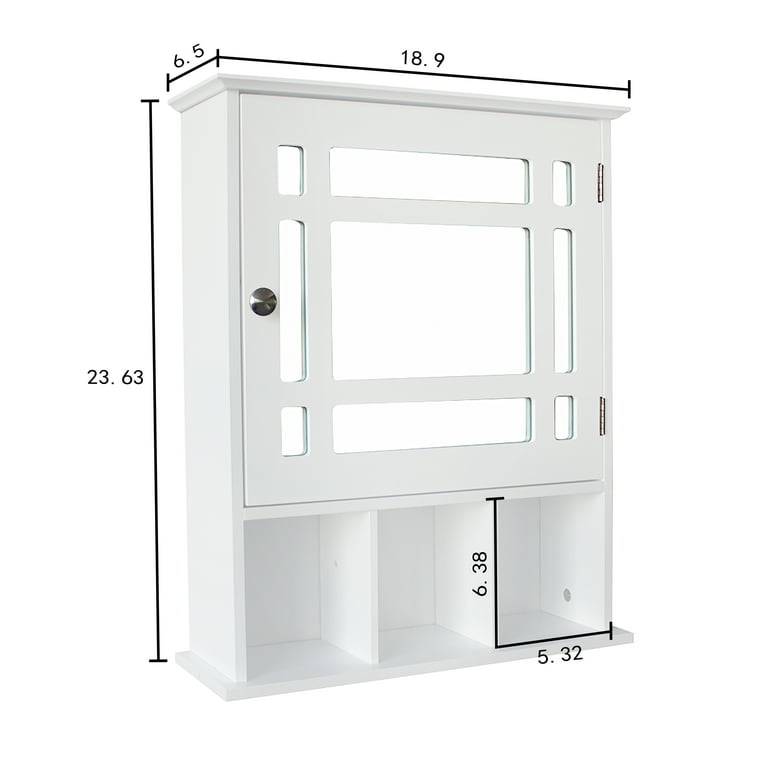 Ktaxon Bathroom Cabinet Wall Mount Mirrored Medicine Cabinet Storage Organizer with Single Door and Adjustable Shelves White, Size: 13.4 x 5.9 x 20.9