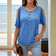 thumbnail image 5 of Blusas con Hombros Descubiertos para Mujer, Grandes, Cuello en V, Corta, Ropa de Verano, Túnicas Abotonadas, Azul, 4XL, 5 of 7
