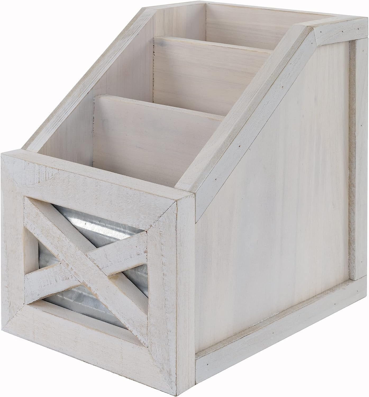 Autumn Alley Rustic Remote Holder - Farmhouse Desk Organizer, Barn Door Remote Holder, Desktop Organizer - 3-Slot Multiple Compartment Remote Control Storage Caddy, Rustic Home Decor, White
