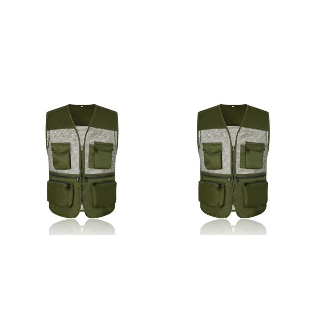 Greeniant NERIES chaqueta de pesca con bolsillos delanteros chaleco ropa de abrigo para hombres chalecos juegos al aire libre accesorios camisas Verde/L 2piezas
