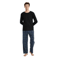 thumbnail image 2 of Amaxer Men's Loungewear Pajama Set Knit Long Sleeve T-Shirt and Fleece Pants 100% Cotton Navy Plaid L, 2 of 6