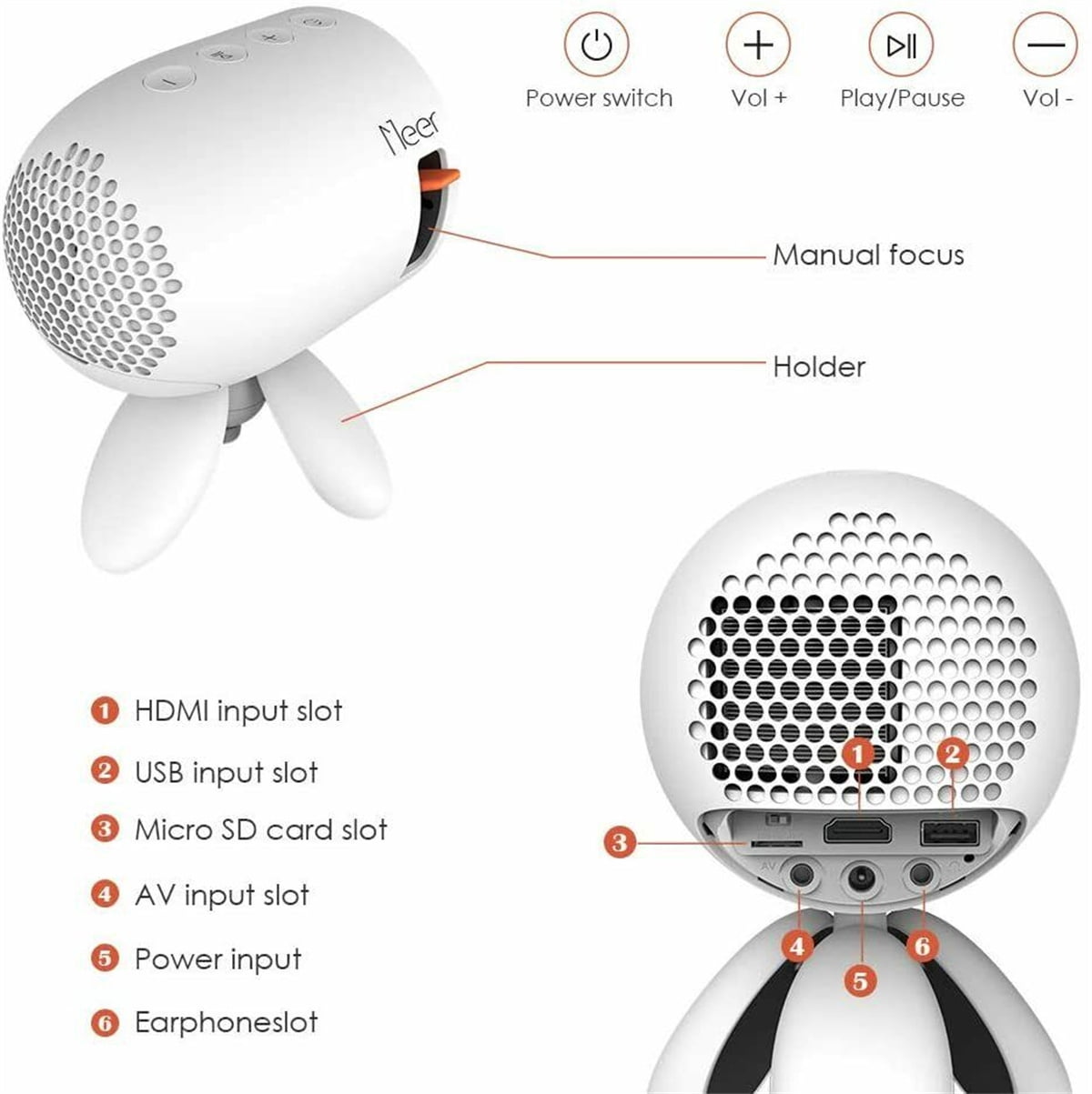 IBEAR 4K Mini Portable Projector Native 1080P Full HD ,Movie Projector for Outdoor Movies Display, Video Projector Support 4k Home Theater with Speaker, (Projector with Tripod)
