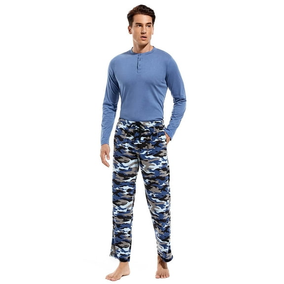 DG Hill Pajama Set, 2 Piece Sleepwear Set for Men, Henley Top and PJ Pants