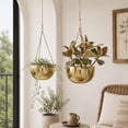 thumbnail image 3 of DecMode Glam Shiny Metal Half Bowl Shape Planter, Set of 2 5", 6"H with Striking Gold Finish, 3 of 13