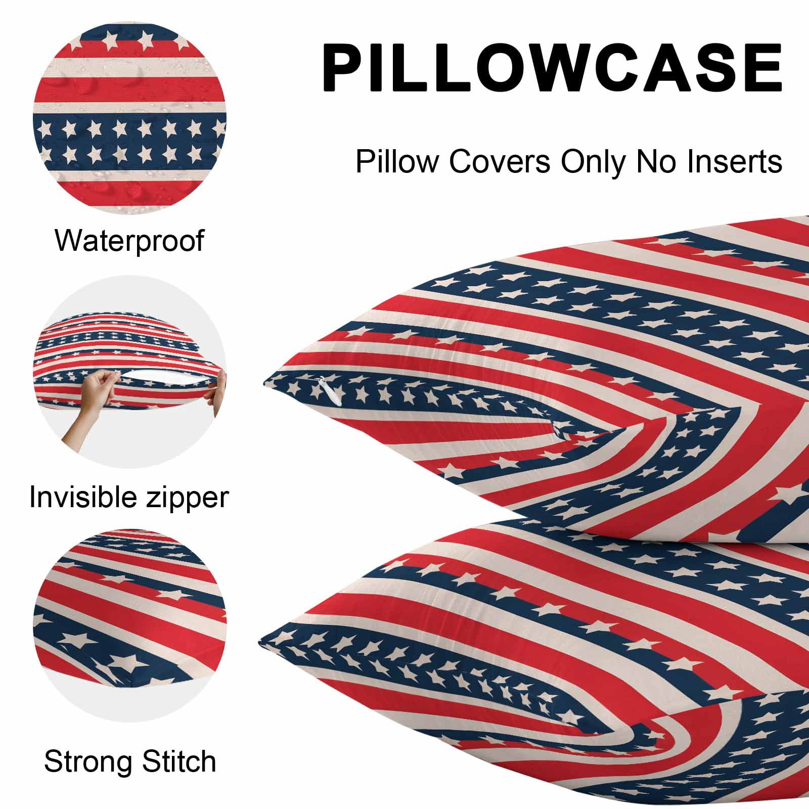 4th of July Outdoor Waterproof Throw Pillow Covers Set of 2 Patriotic Stars Stripes Pillowcases Outdoor Pillows Cushion Case 18x18 Inch Red White Blue Striped Patio Pillows for Couch Sofa Bed Garden