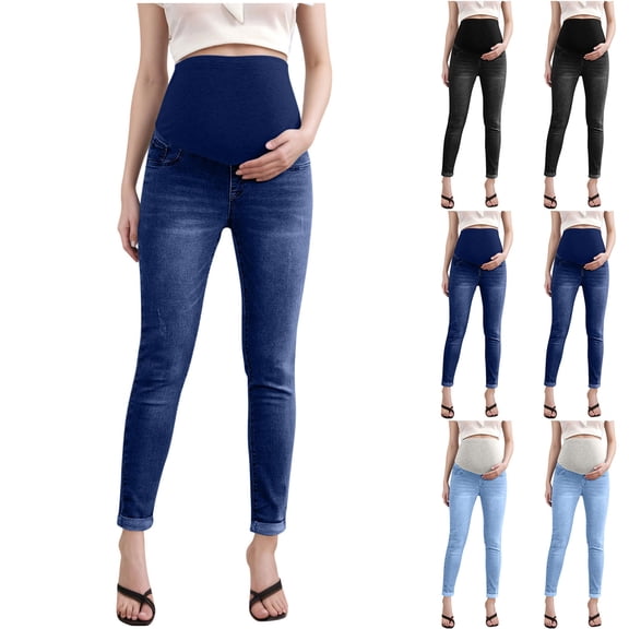 Zulora Maternity Skinny Jeans Over The Belly High Waisted Stretchy Denim Pants Comfortable Tummy Support Trousers for Pregnant Women
