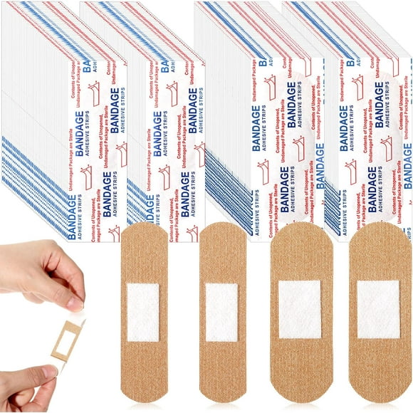 Qucyy 400 Pcs Flexible Fabric Adhesive Bandages Bulk Assorted Bandages Breathable Bandages Fingertip Bandages for Finger Wound Family First Aid Skin Wrap (2 Styles)