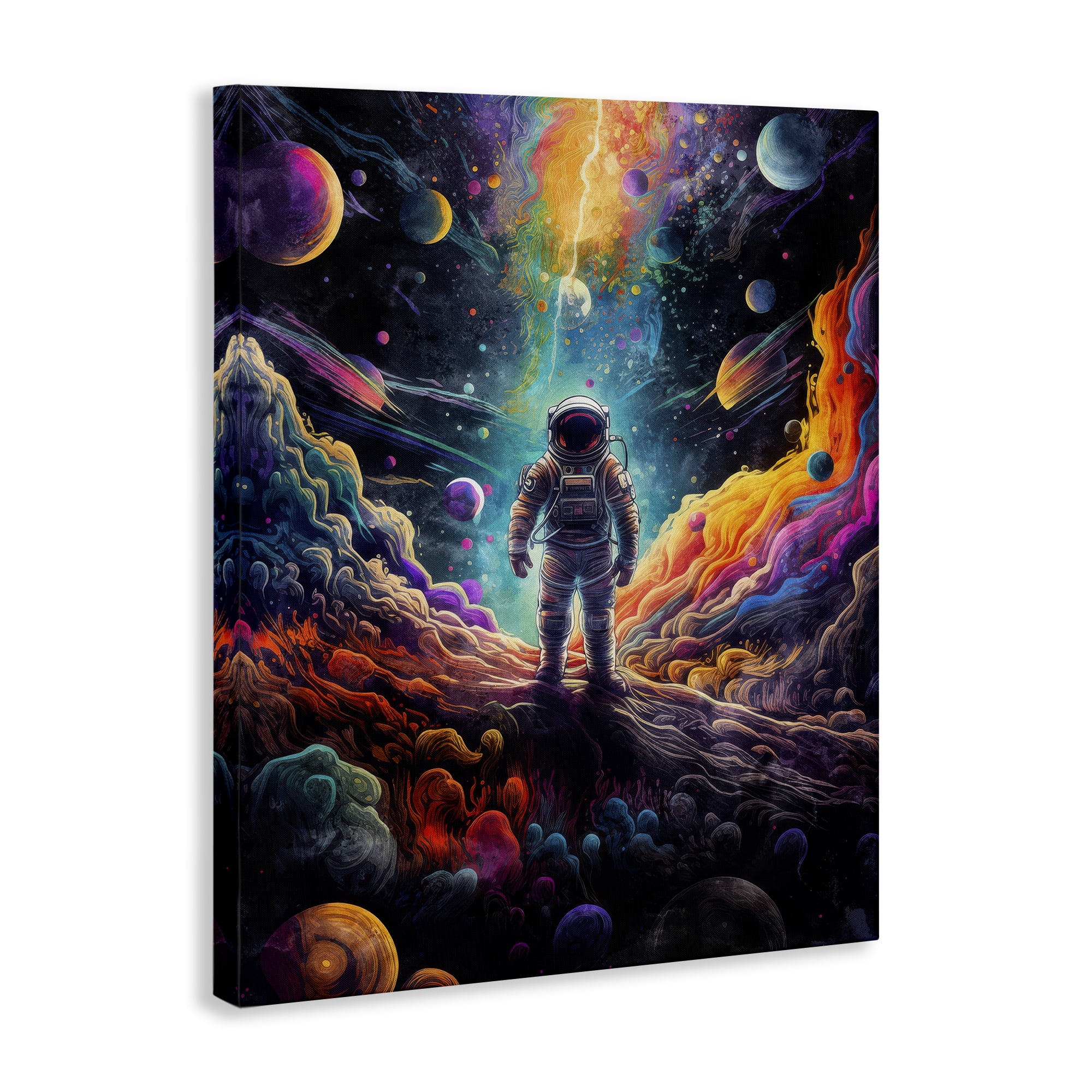 Stupell Industries Astronaut on Planet Terrain Astrology & Stars Painting Wrapped Canvas Art Print Wall Art, 36 x 48