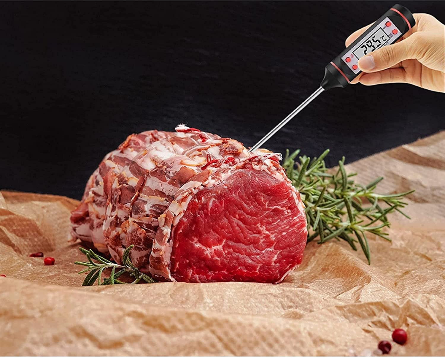 Steak BBQ CNXUS Thermomètre Cuisine Écran LED RétroÉclairage Intelligent Termometre Cuison avec Sonde de Températures en Acier Inoxydable pour Cuisson Viande 