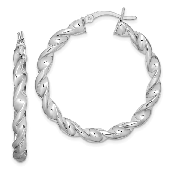 Beautiful Sterling Silver Rhodium Plated Twist 3.5x35mm Hoop Earrings