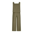 thumbnail image 5 of HOZADOIE Lounge Sets for Women Cotton Linen Spring Summer 2 Piece Sets Solid Color Square Neck Sleeveless Tank Top Matching Wide Leg High Waisted Elastic Casual Pants with Pockets, 5 of 6