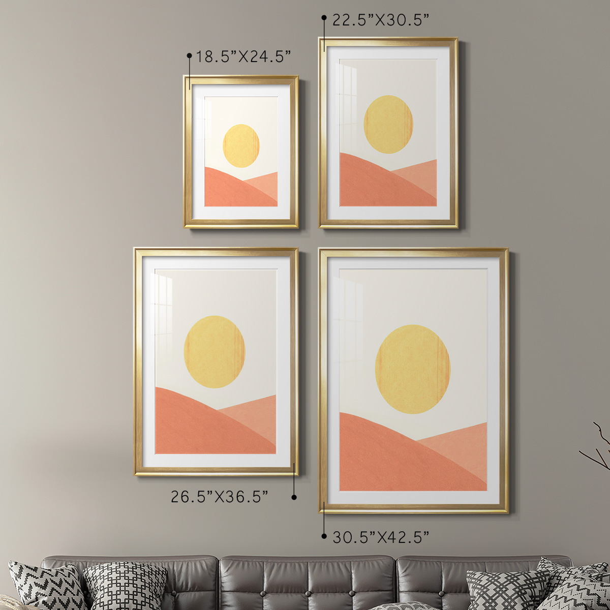 Wexford Home Simple Boho Sun I Premium Framed Print, 30.5" x 42.5" - Ready to Hang, Gold (Set of 2)