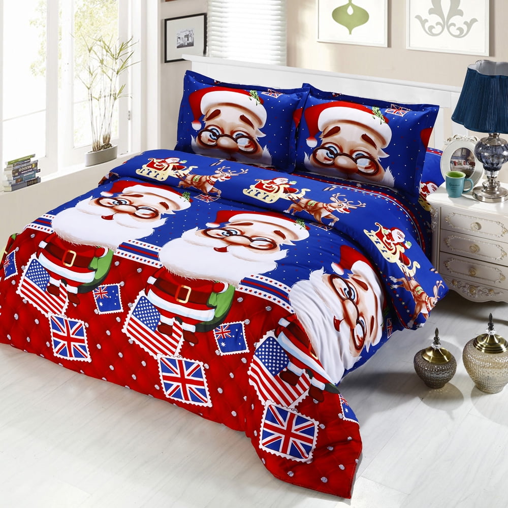 Santa Claus Winter Christmas Duvet Quilt Cover Bedding Set Sheets& Pillowcases 