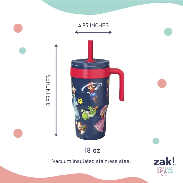 Zak Designs 18oz Mario Navy Kids Straw Cruiser Tumbler, Stainless