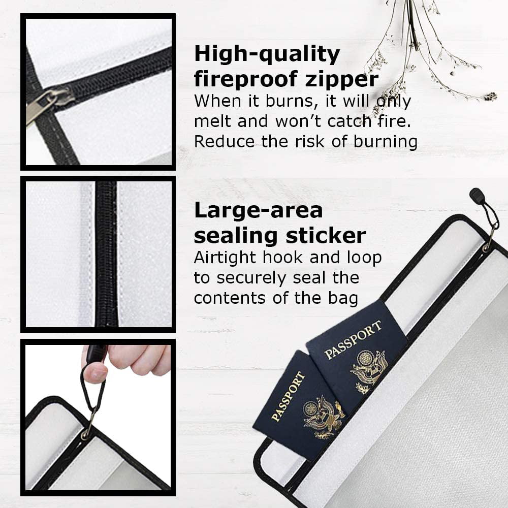 ENGPOW Large Fireproof Bag,Fireproof Lock Box Bag for Documents,Water Resistant and Fireproof Safe Storage for File,Money,Valuables,Locking Zipper Holder Non Itchy Silicone Coated 16x12x5 