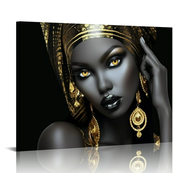 JRXY Black Woman Portrait Artwork Egyptian Queen Gallery Poster Print Living Room Wall Art African Girl Black and Gold Picture Home Office Decor 20x16