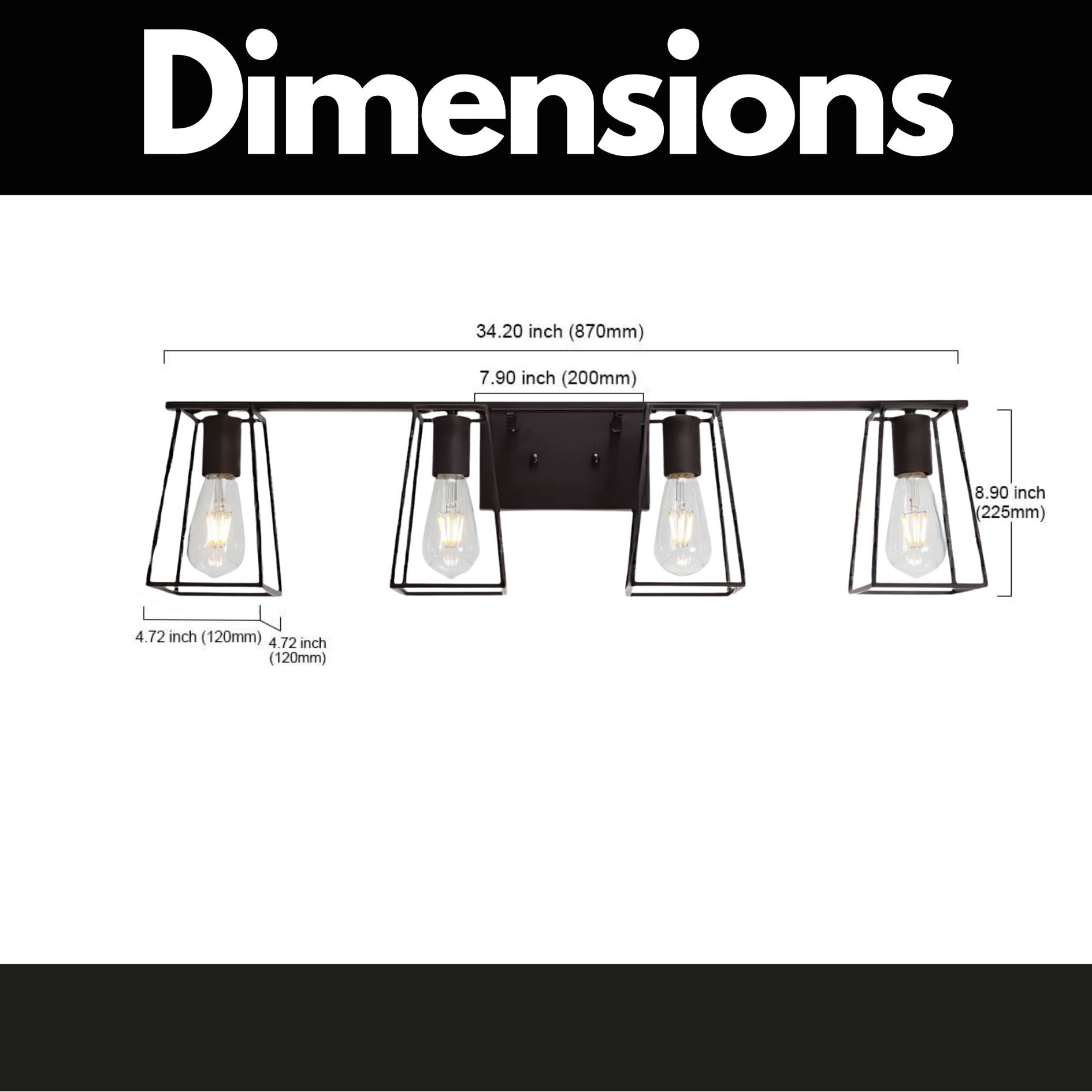 Noaman 4-Light Oil Rubbed Bronze Vanity Lights for Bathroom, Industrial Vintage Wall Sconce Lighting with Open Metal Cage, 34.2in Length, 60W Max, E26 Base