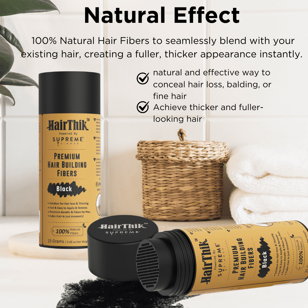 HairThik Hair Building Fibers - Instantly Fill in Fine or Thinning Hair for Thicker, Fuller-Looking Hair for Men & Women – Hair Thinning & Balding solution | BLACK, 25 Grams - HFR/25B