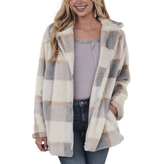 DailyTrove Women's Plaid Sherpa-Lined Jacket - Fleece Lined Outerwear, Warm for Fall & Winter