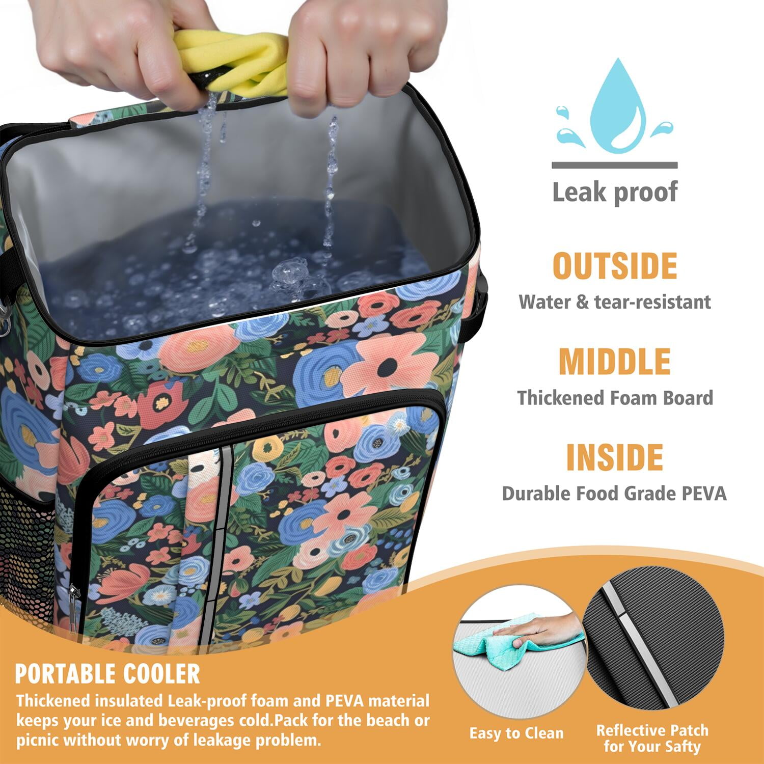 Travel Cooler Bag - Pioneer Flower Floral Print Pattern Camping Beer Cooler Backpack with Bottle Opener- Waterproof Insulated Picnic Backpacks - Cooler Bag for Beach
