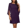 thumbnail image 2 of Blmnix Fashion Womens Formal Dresses Purple Plain Mini A-Line Petal Sleeve 3/4 Sleeve Crew Neck Dresses, 2 of 7