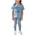 thumbnail image 2 of Spazoro Girls Outfit Sets, Summer 100%Cotton 2 PC Flower Print T-Shirts and Leggings Casual Wear Sets for Kids Blue Size 5 T, 2 of 5