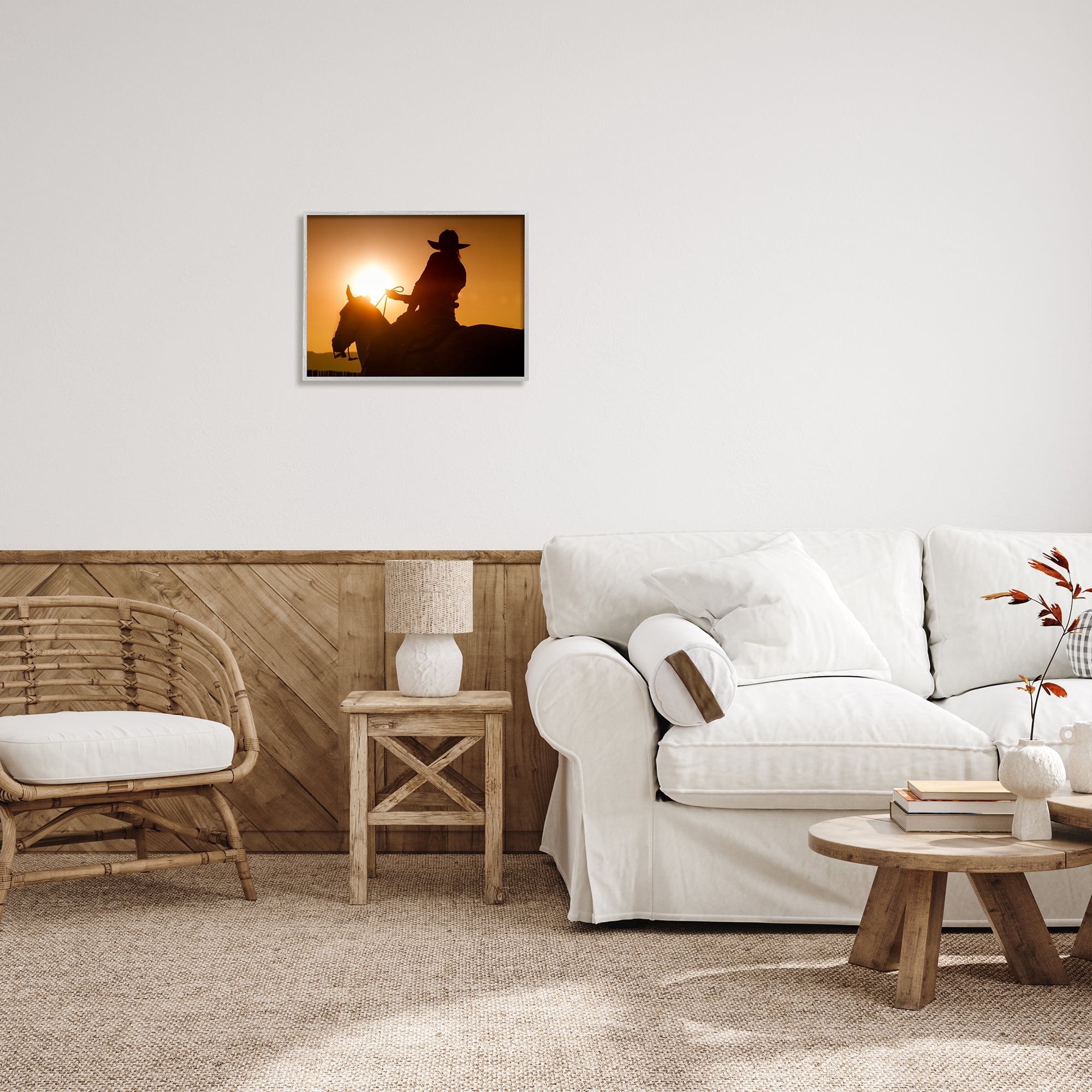 Stupell Industries Cowboy at Sunset Silhouette Animals & Insects Photography Gray Framed Art Print Wall Art, 20 x 16