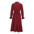 thumbnail image 4 of Elainilye Fashion Long Dresses for Women Solid Color Long Sleeve V-neck Dress Fallow Commuting Dresses Vacation Dress,Red, 4 of 6