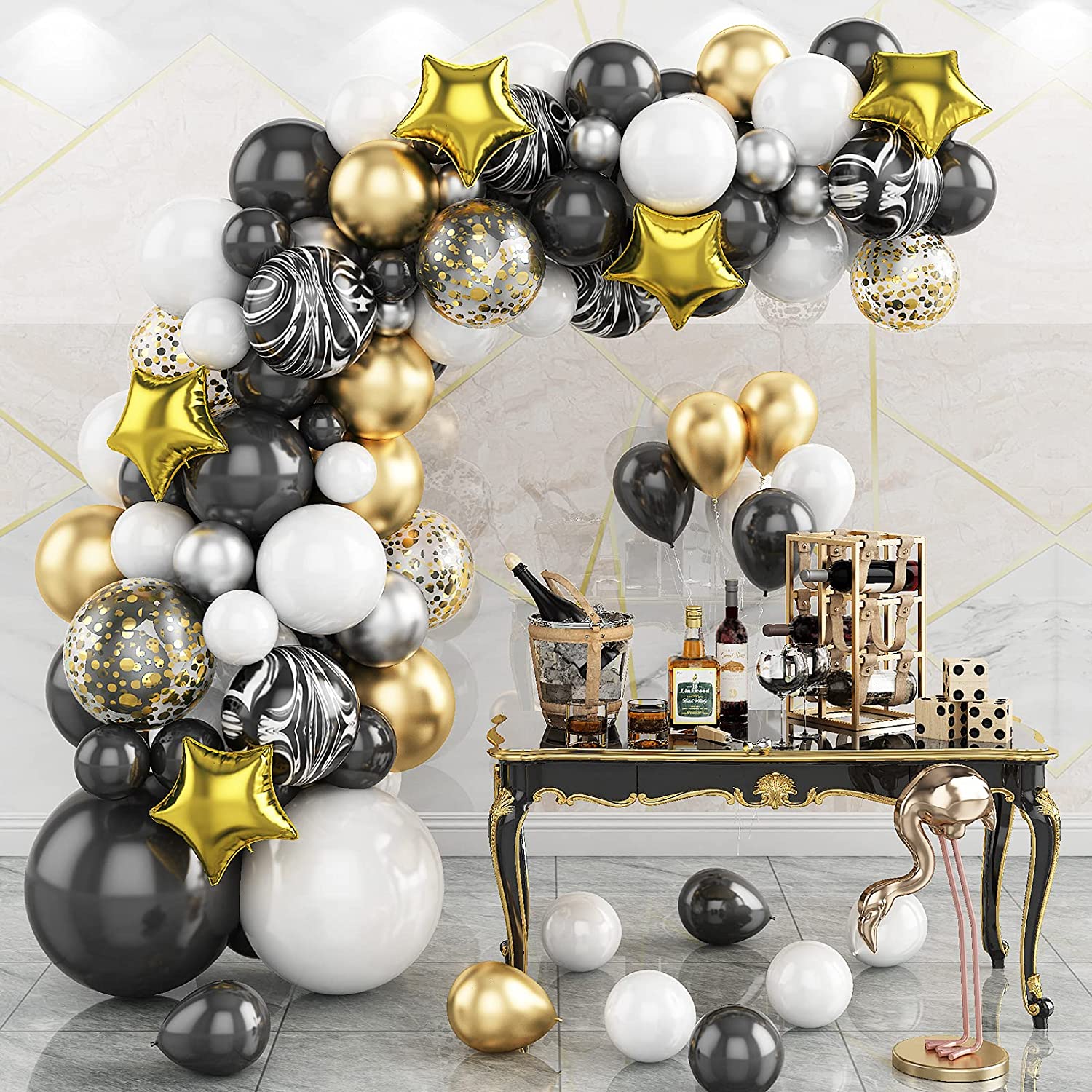 Black and Gold Balloon Arch, 87pcs Black and Gold Balloon Garland Kit