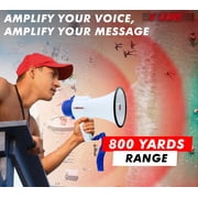 Megaphone 30W Bull Horn PA Speaker w 800 Yards Range Loud Siren Voice Amplifier Portable