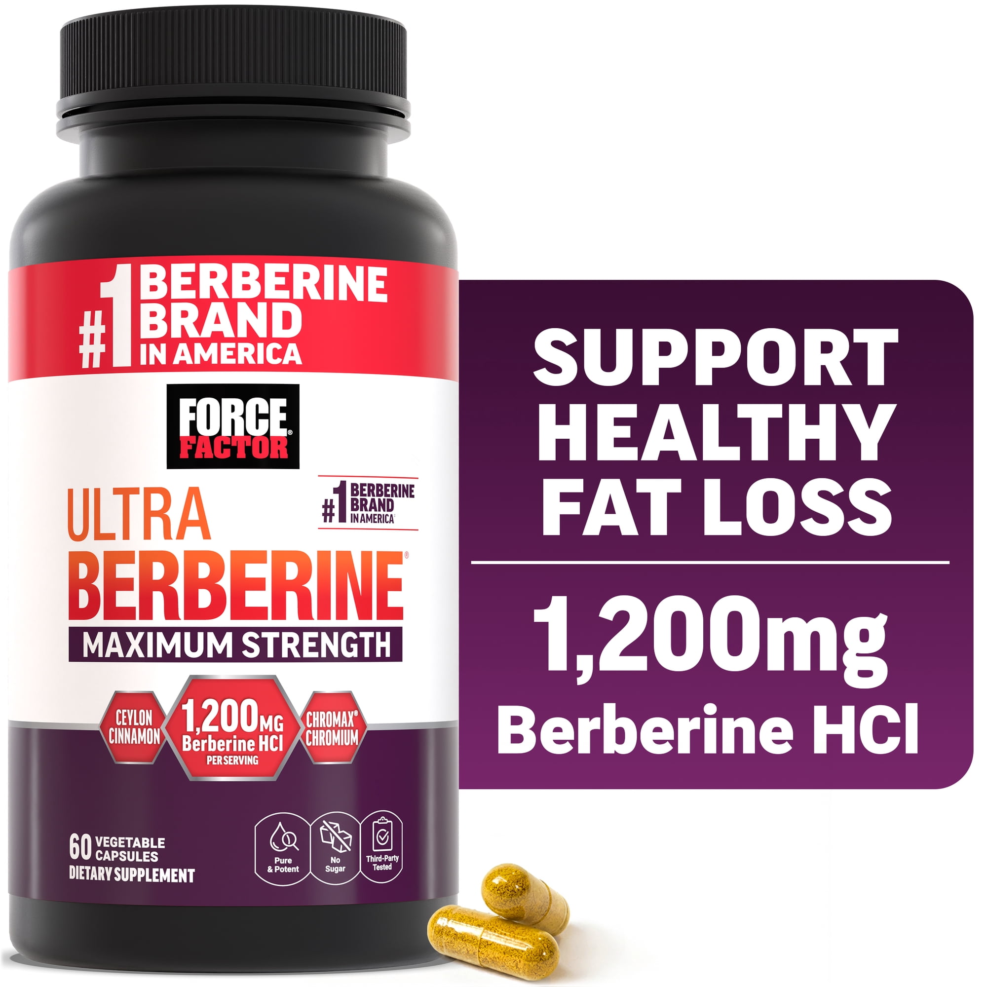 Force Factor Ultra Berberine Maximum Strength, 1200mg Berberine HCl with Ceylon Cinnamon & Chromax Chromium to Support Fat Loss, Metabolism & Weight Management, 60 Capsules