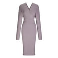 thumbnail image 4 of Herrnalise Women's Long Sleeve Design Sense Slim Slim V-Neck PackageHip Dress Women Dresses One Size, 4 of 5