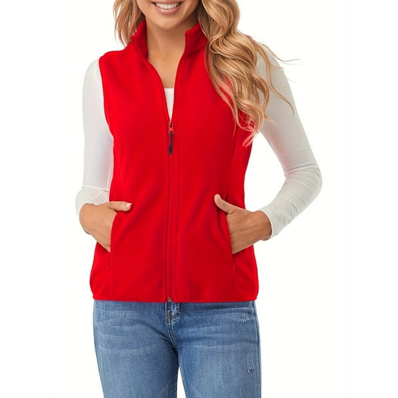 Women's Vest Outerwear Soft Sleeveless Zip Jackets  Classic Fit with Zip up Pockets