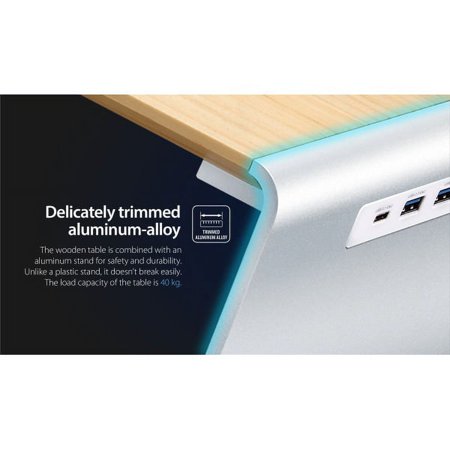 j5create - Multi-Function Monitor Stand with Type C Docking Station - Wood/Aluminum
