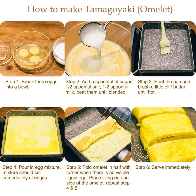 (Tamagoyaki Pan) - Japanese Omelette Pan Nonstick Tamagoyaki Egg Pan/Retangle Small Frying Pan/with Silicone Spatula & Brush/Non-Stick Coating