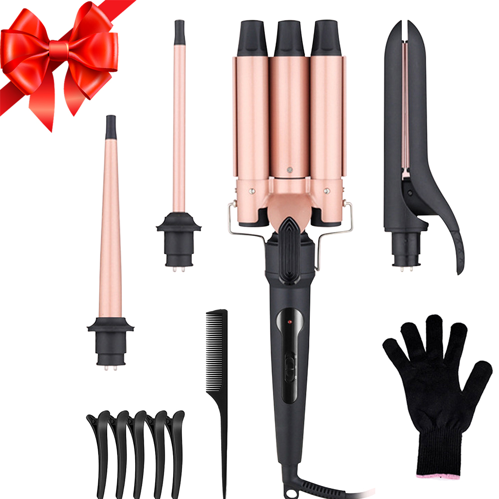 Hair Curling Iron Wand Ceramic Hair Curler, 4 in 1 Hair Curling Iron with Interchangeable Barrels Instant Heating and Adjustable Temperature, Heats Up Quickly, Christmas Gifts for Women, Pink