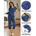 thumbnail image 3 of Ekouaer Womens Pajama Set Short Sleeve Sleepwear Pleated Floral Pjs Set Capri Pants Lounge Sets with Pockets, 3 of 6