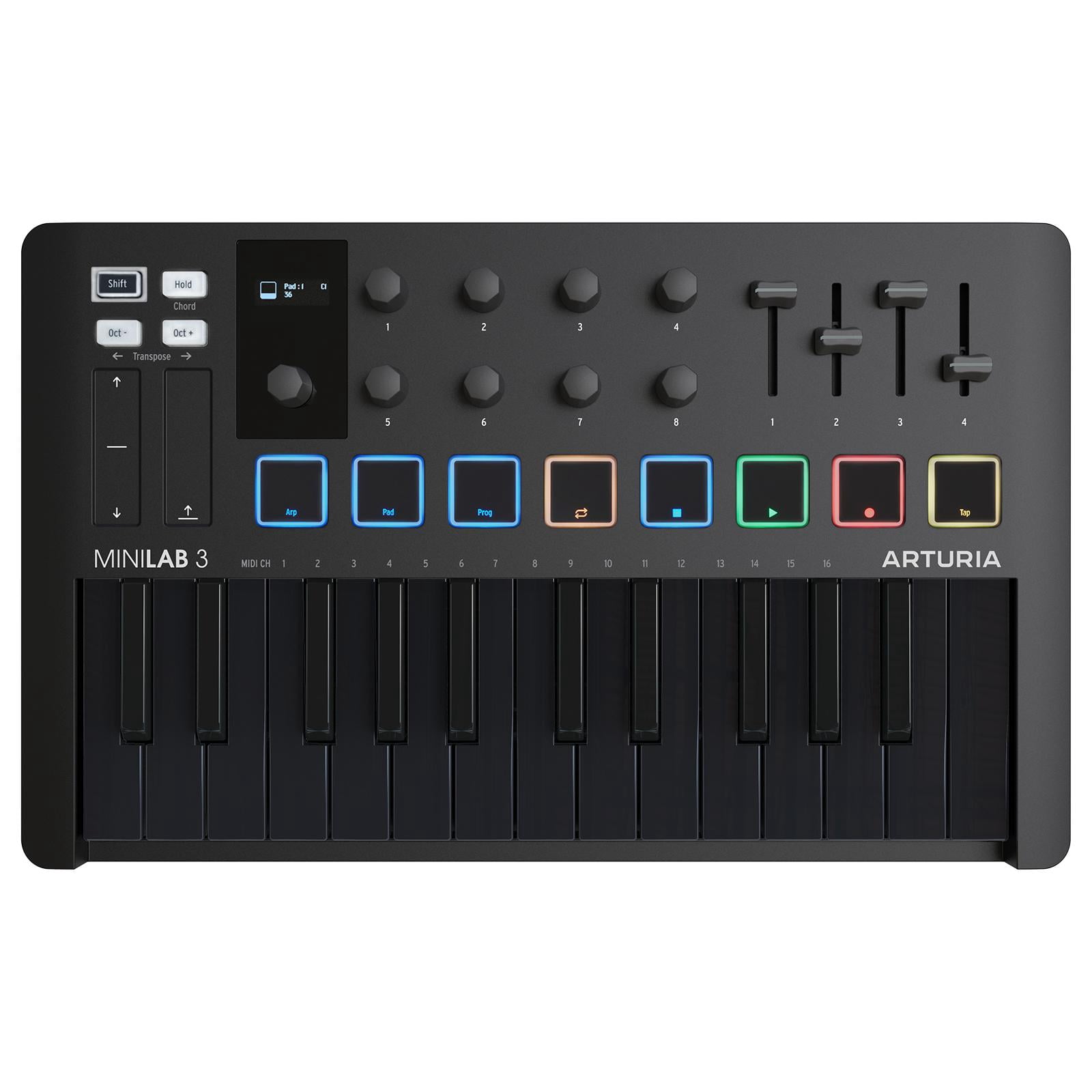 Arturia MiniLab 3 Universal MIDI Hybrid Keyboard Controller Deep Black with Headphones Package
