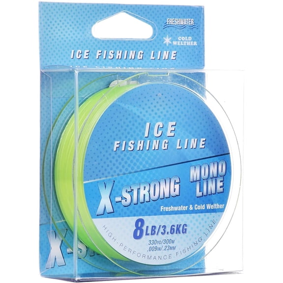 X- Monofilament Ice Fishing Line with Spool Mono Line 3/4/6/8LB 330YD/300M Clear/Fluor Green Fishing Wire Freshwater