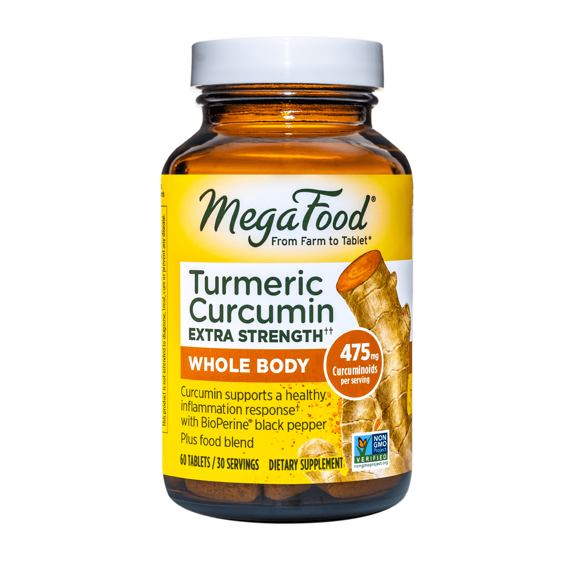 MegaFood Turmeric Curcumin Extra Strength - Whole Body Supplement to Support Healthy Inflammation Response with Black Pepper - Gluten Free, Vegan & Made without Dairy & Soy - 60 Tabs (30 Servings)